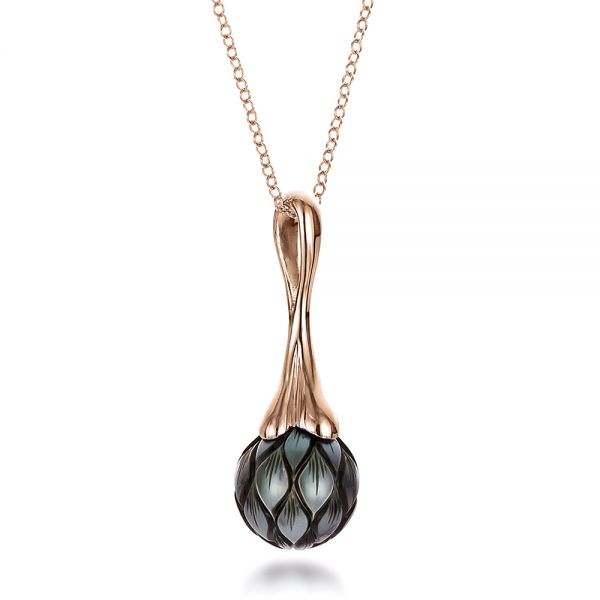 14k Rose Gold 14k Rose Gold Carved Tahitian Pearl Pendant - Flat View -  100305