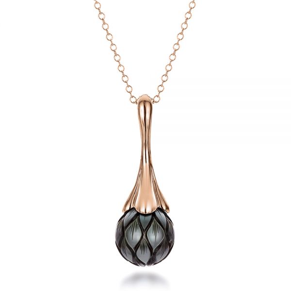 18k Rose Gold 18k Rose Gold Carved Tahitian Pearl Pendant - Three-Quarter View - 100305