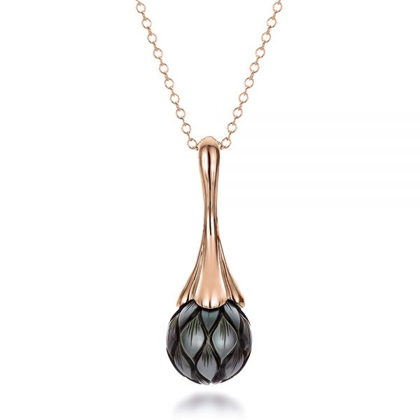 14k Rose Gold 14k Rose Gold Carved Tahitian Pearl Pendant - Three-Quarter View -  100305