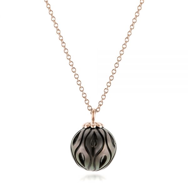 14k Rose Gold 14k Rose Gold Carved Tahitian Pearl Pendant - Three-Quarter View -  102577