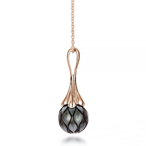 18k Rose Gold 18k Rose Gold Carved Tahitian Pearl Pendant - Side View -  100305