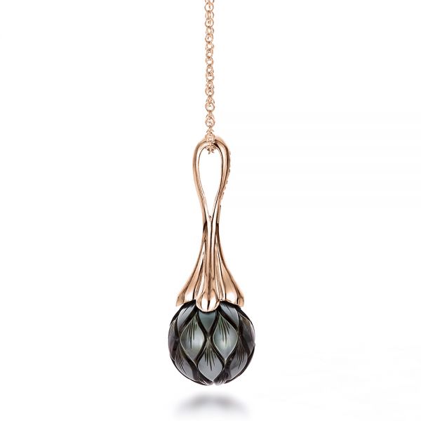 18k Rose Gold 18k Rose Gold Carved Tahitian Pearl Pendant - Side View - 100305