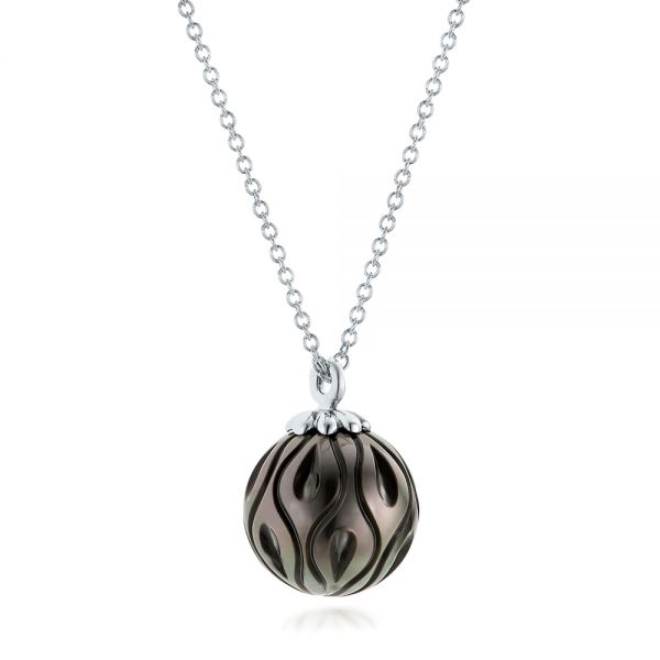  Platinum Platinum Carved Tahitian Pearl Pendant - Flat View -  102577