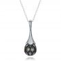  Platinum Platinum Carved Tahitian Pearl Pendant - Three-Quarter View -  100305 - Thumbnail