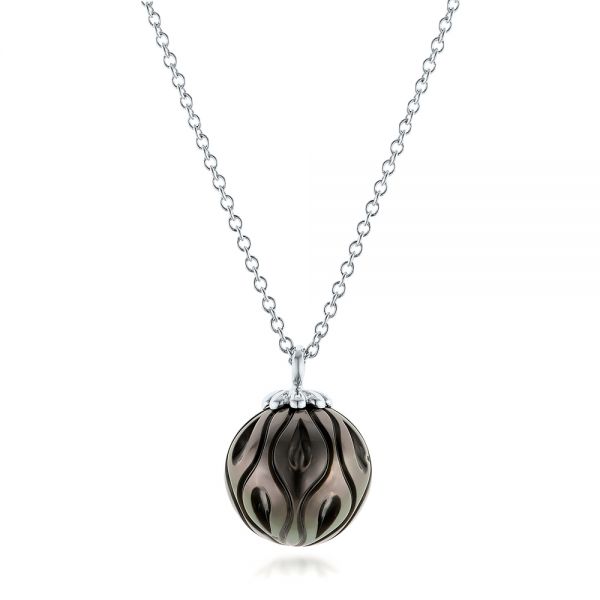  Platinum Platinum Carved Tahitian Pearl Pendant - Three-Quarter View -  102577