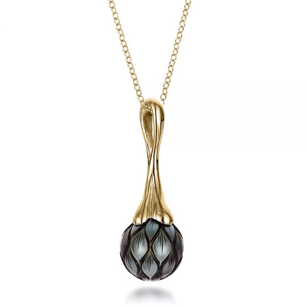 14k Yellow Gold 14k Yellow Gold Carved Tahitian Pearl Pendant - Flat View - 100305