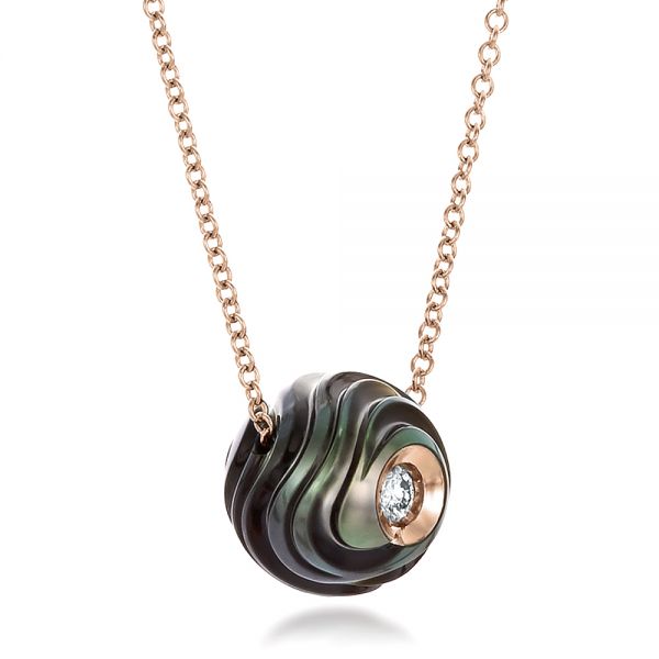 18k Rose Gold 18k Rose Gold Carved Tahitian Pearl And Diamond Pendant - Flat View -  100314