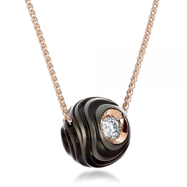 18k Rose Gold 18k Rose Gold Carved Tahitian Pearl And Diamond Pendant - Flat View - 100324