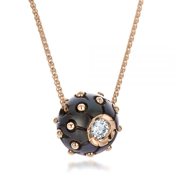 14k Rose Gold 14k Rose Gold Carved Tahitian Pearl And Diamond Pendant - Flat View - 100326