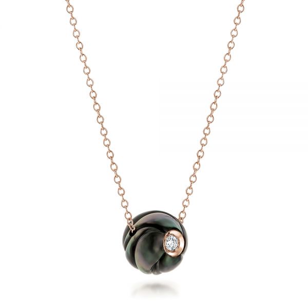 18k Rose Gold 18k Rose Gold Carved Tahitian Pearl And Diamond Pendant - Flat View -  101962