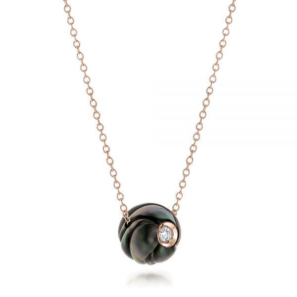 14k Rose Gold 14k Rose Gold Carved Tahitian Pearl And Diamond Pendant - Flat View - 101962