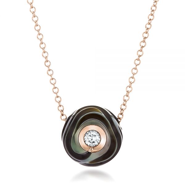 18k Rose Gold 18k Rose Gold Carved Tahitian Pearl And Diamond Pendant - Three-Quarter View -  100314