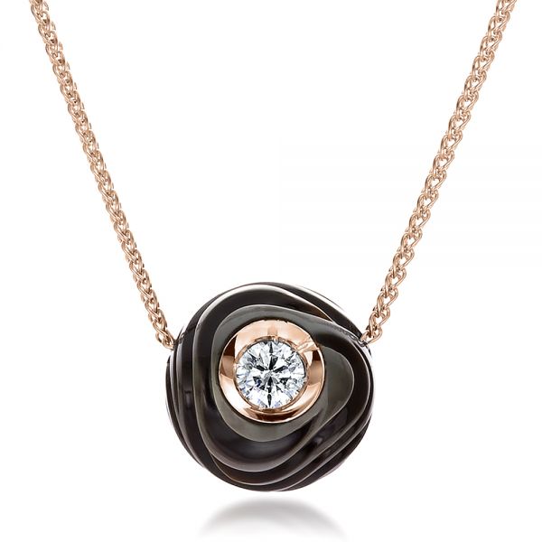 18k Rose Gold 18k Rose Gold Carved Tahitian Pearl And Diamond Pendant - Three-Quarter View -  100324