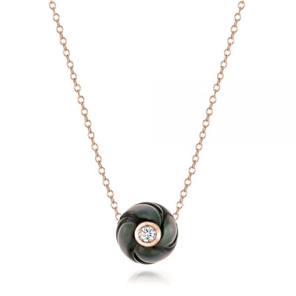 14k Rose Gold 14k Rose Gold Carved Tahitian Pearl And Diamond Pendant - Three-Quarter View -  101962