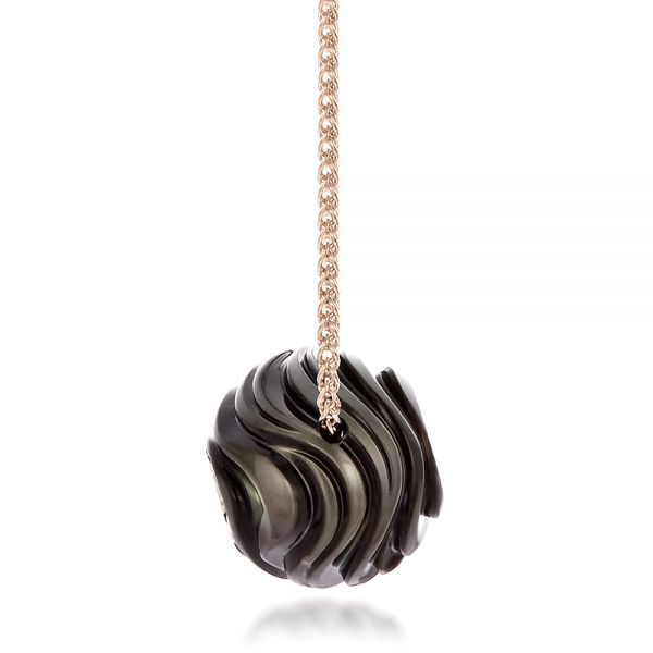 18k Rose Gold 18k Rose Gold Carved Tahitian Pearl And Diamond Pendant - Side View - 100324