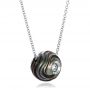 18k White Gold 18k White Gold Carved Tahitian Pearl And Diamond Pendant - Flat View -  100314 - Thumbnail