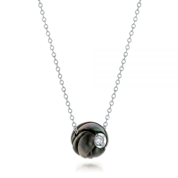  Platinum Platinum Carved Tahitian Pearl And Diamond Pendant - Flat View -  101962