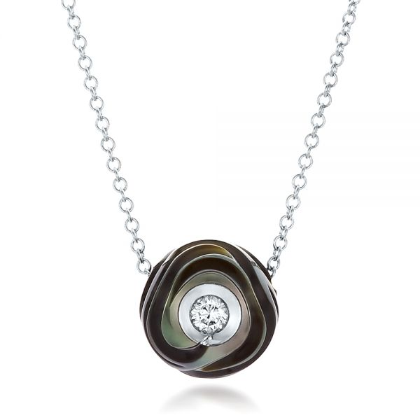 Carved Tahitian Pearl and Diamond Pendant - Image