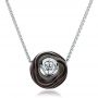 14k White Gold Carved Tahitian Pearl And Diamond Pendant - Three-Quarter View -  100324 - Thumbnail