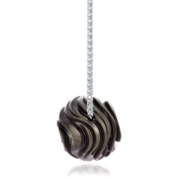  Platinum Platinum Carved Tahitian Pearl And Diamond Pendant - Side View -  100324