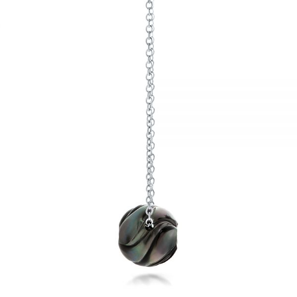 18k White Gold 18k White Gold Carved Tahitian Pearl And Diamond Pendant - Side View -  101962