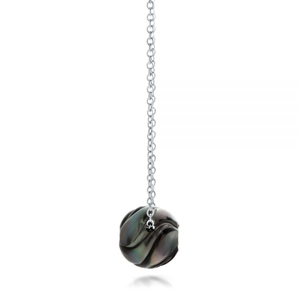  Platinum Platinum Carved Tahitian Pearl And Diamond Pendant - Side View -  101962