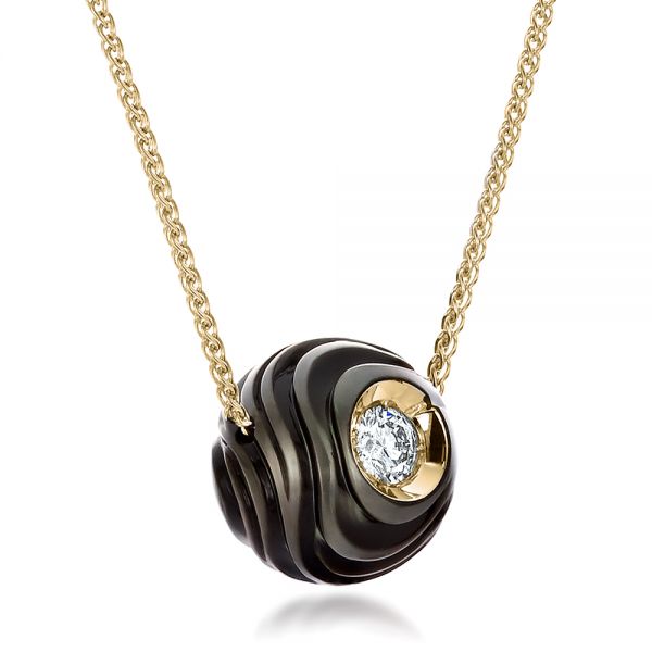 14k Yellow Gold 14k Yellow Gold Carved Tahitian Pearl And Diamond Pendant - Flat View - 100324