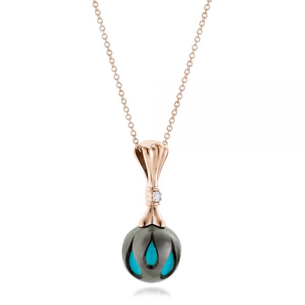 18k Rose Gold 18k Rose Gold Carved Turquoise Tahitian Pearl Pendant - Flat View - 102571