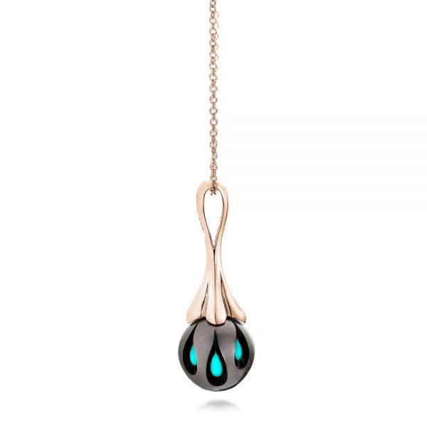 18k Rose Gold 18k Rose Gold Carved Turquoise Tahitian Pearl Pendant - Side View - 101117