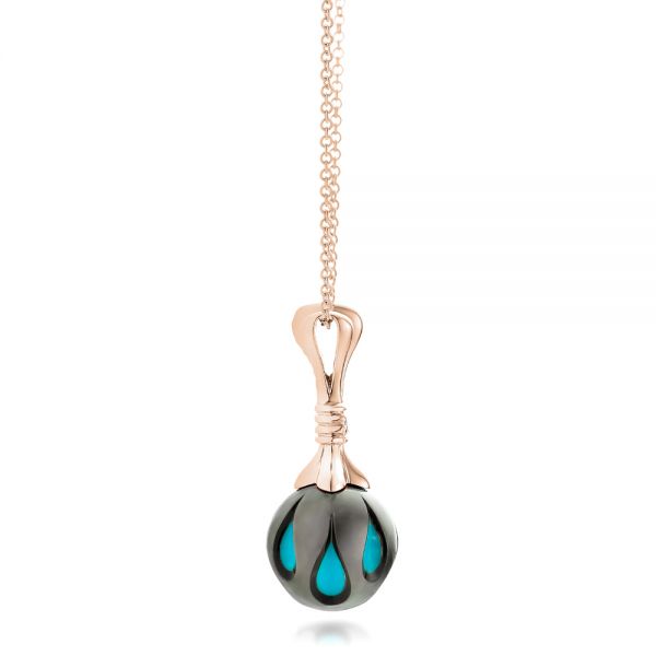 14k Rose Gold 14k Rose Gold Carved Turquoise Tahitian Pearl Pendant - Side View -  102571