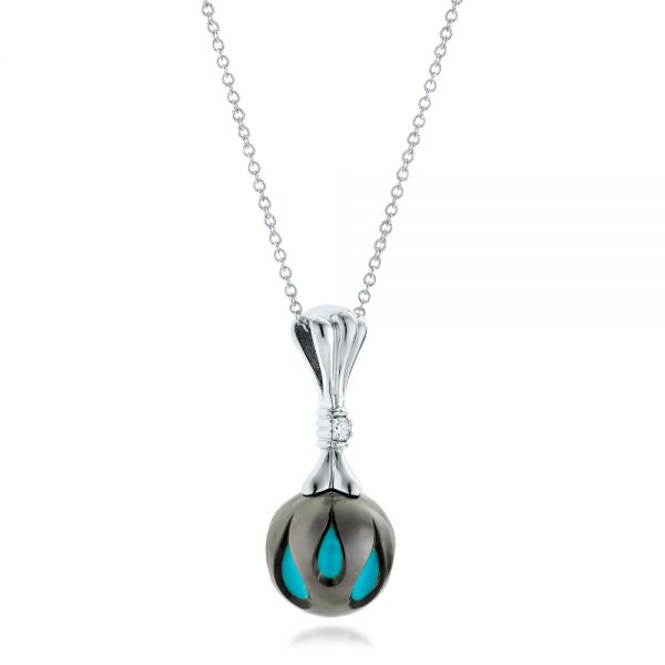  Platinum Platinum Carved Turquoise Tahitian Pearl Pendant - Flat View -  102571