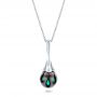 18k White Gold Carved Turquoise Tahitian Pearl Pendant