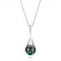 14k White Gold Carved Turquoise Tahitian Pearl Pendant - Three-Quarter View -  101117 - Thumbnail