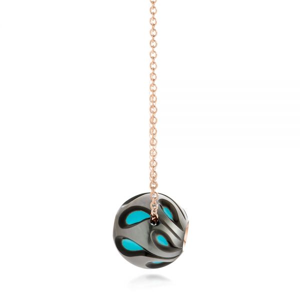 14k Rose Gold 14k Rose Gold Carved Turquoise Tahitian Pearl And Diamond Pendant - Side View -  102573