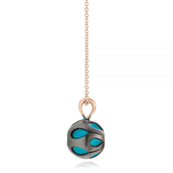 14k Rose Gold 14k Rose Gold Carved Turquoise Tahitian Pearl And Diamond Pendant - Side View - 102574