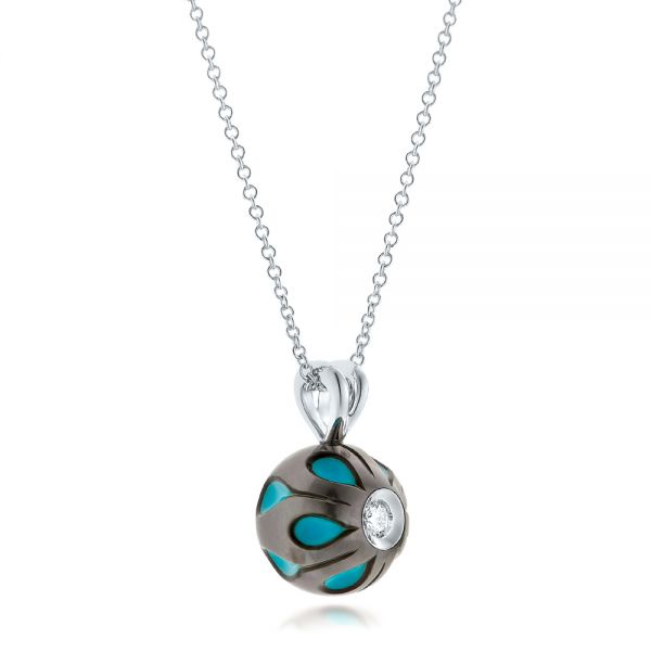  Platinum Platinum Carved Turquoise Tahitian Pearl And Diamond Pendant - Flat View -  102574