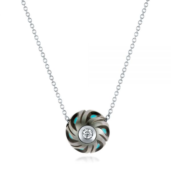  Platinum Platinum Carved Turquoise Tahitian Pearl And Diamond Pendant - Three-Quarter View -  102573