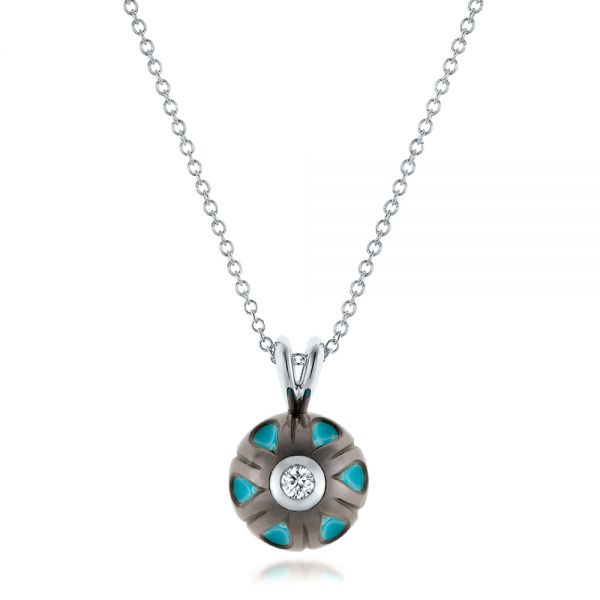  Platinum Platinum Carved Turquoise Tahitian Pearl And Diamond Pendant - Three-Quarter View -  102574