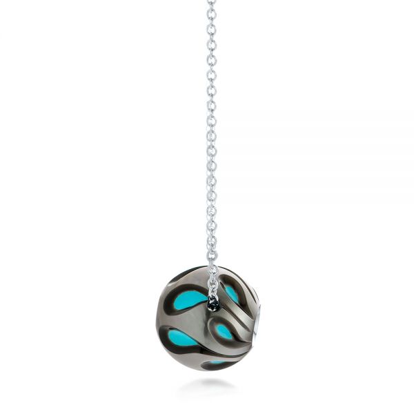 14k White Gold Carved Turquoise Tahitian Pearl And Diamond Pendant - Side View - 102573
