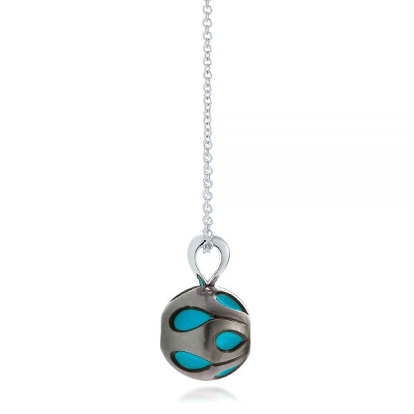  Platinum Platinum Carved Turquoise Tahitian Pearl And Diamond Pendant - Side View -  102574