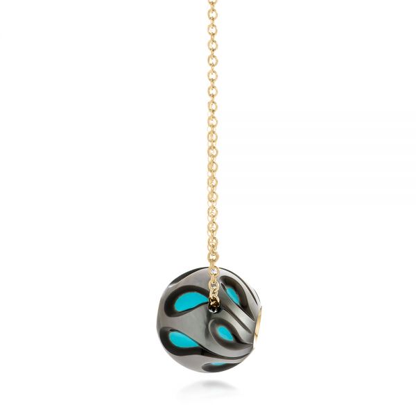 18k Yellow Gold 18k Yellow Gold Carved Turquoise Tahitian Pearl And Diamond Pendant - Side View -  102573