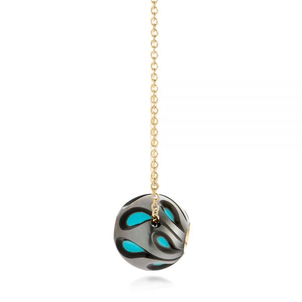 18k Yellow Gold 18k Yellow Gold Carved Turquoise Tahitian Pearl And Diamond Pendant - Side View - 102573