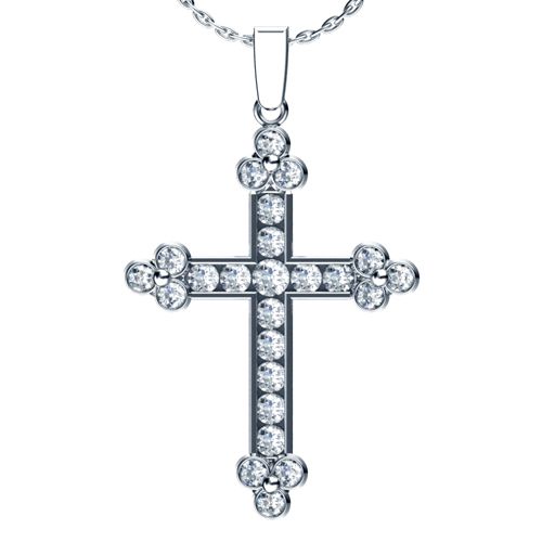 14K Gold Channel Set Diamond Cross Pendant - Flat View - 960