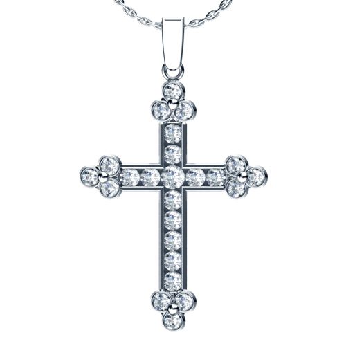  14K Gold Channel Set Diamond Cross Pendant - Flat View -  960