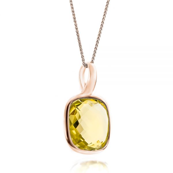 14k Rose Gold 14k Rose Gold Checkerboard Lemon Quartz Pendant - Flat View -  101018