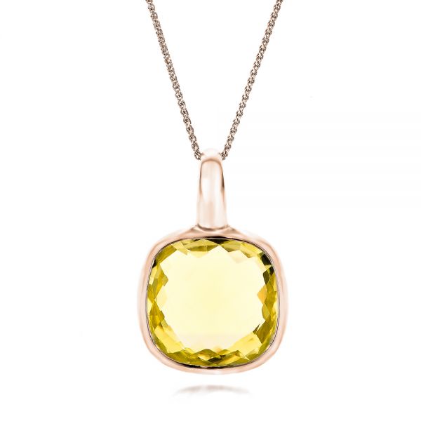 14k Rose Gold 14k Rose Gold Checkerboard Lemon Quartz Pendant - Three-Quarter View -  101018