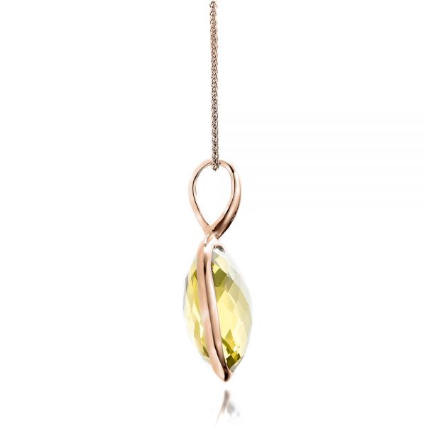 14k Rose Gold 14k Rose Gold Checkerboard Lemon Quartz Pendant - Side View -  101018