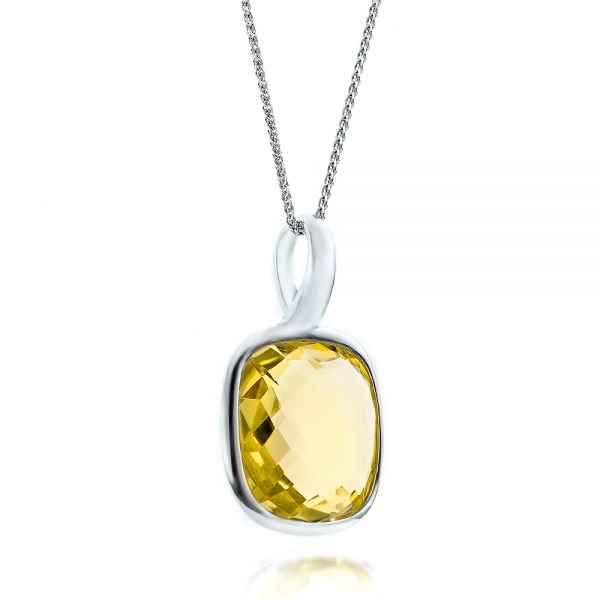 18k White Gold 18k White Gold Checkerboard Lemon Quartz Pendant - Flat View -  101018