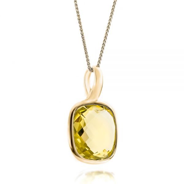 14k Yellow Gold 14k Yellow Gold Checkerboard Lemon Quartz Pendant - Flat View -  101018