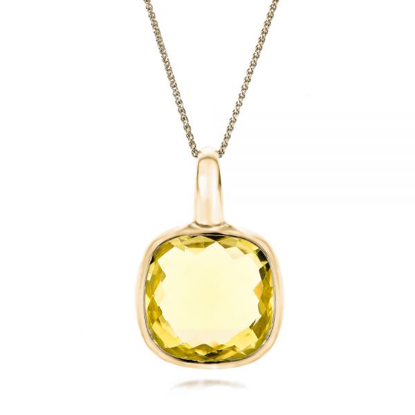 14k Yellow Gold 14k Yellow Gold Checkerboard Lemon Quartz Pendant - Three-Quarter View - 101018